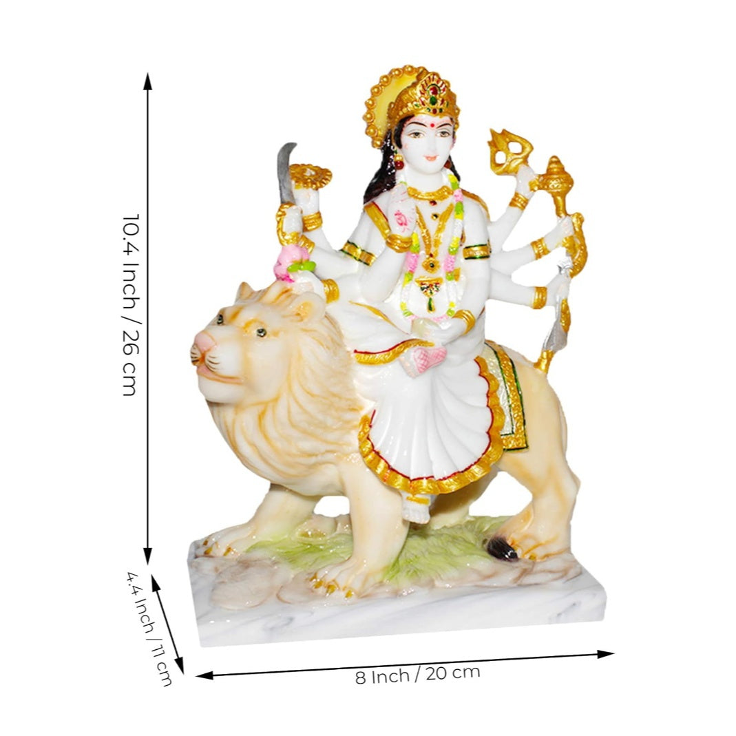 Fashtales Handicrafts Marble Dust Goddess Maa Durga Statue Sherawali MATA Idol White 10.4 Inches, 1 Piece