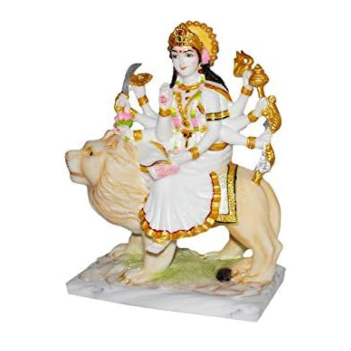 Fashtales Handicrafts Marble Dust Goddess Maa Durga Statue Sherawali MATA Idol White 10.4 Inches, 1 Piece