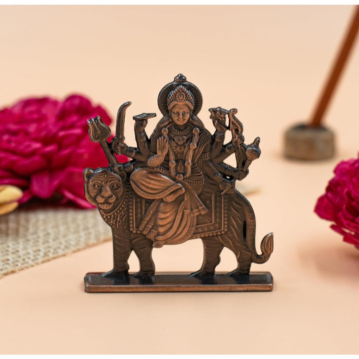 Fashtales Handicrafts Durga Maa Idol for Car Dashboard & Home Temple - Exquisite Brass Statue for Good Luck & Fortune