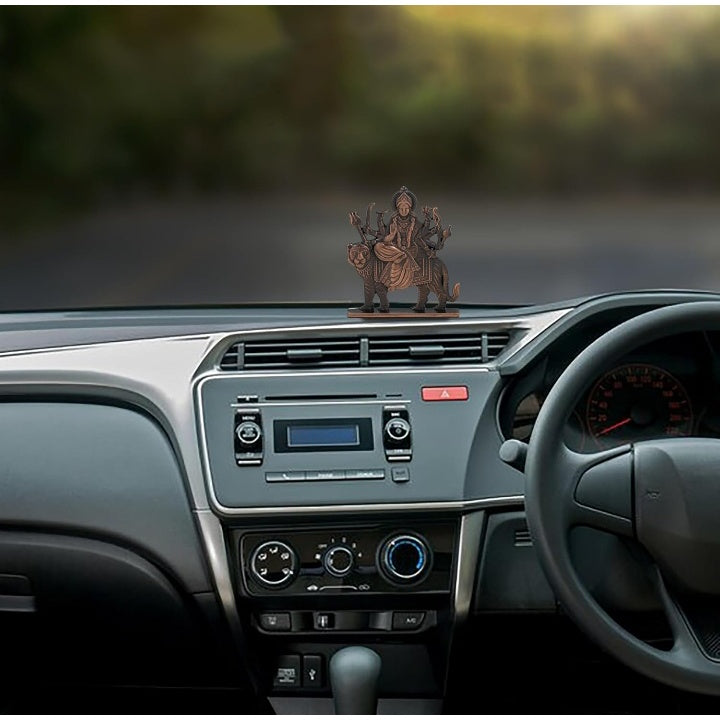 Fashtales Handicrafts Durga Maa Idol for Car Dashboard & Home Temple - Exquisite Brass Statue for Good Luck & Fortune