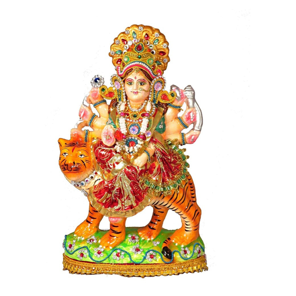 Fashtales Handicrafts Maa Durga Devi Idol | Durga maa Idol | Statue Sherawali MATA Rani Spiritual Puja Vastu Showpiece Figurine - Religious Murti Pooja Gift Item (28 x 15 x 7 cm)