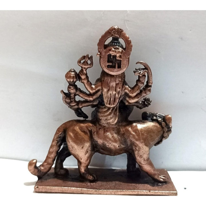 Fashtales Handicrafts Copper Maa Durga Idol | by Ranjani Devi Casting | Weight - 145 GMS, Height - 6.5 cm, Width - 2.5 cm, Lenth - 5.7 cm Aqua Antique Finish Pack of 1 Pieces