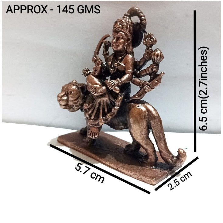 Fashtales Handicrafts Copper Maa Durga Idol | by Ranjani Devi Casting | Weight - 145 GMS, Height - 6.5 cm, Width - 2.5 cm, Lenth - 5.7 cm Aqua Antique Finish Pack of 1 Pieces