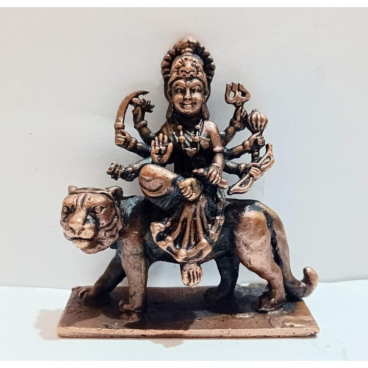 Fashtales Handicrafts Copper Maa Durga Idol | by Ranjani Devi Casting | Weight - 145 GMS, Height - 6.5 cm, Width - 2.5 cm, Lenth - 5.7 cm Aqua Antique Finish Pack of 1 Pieces