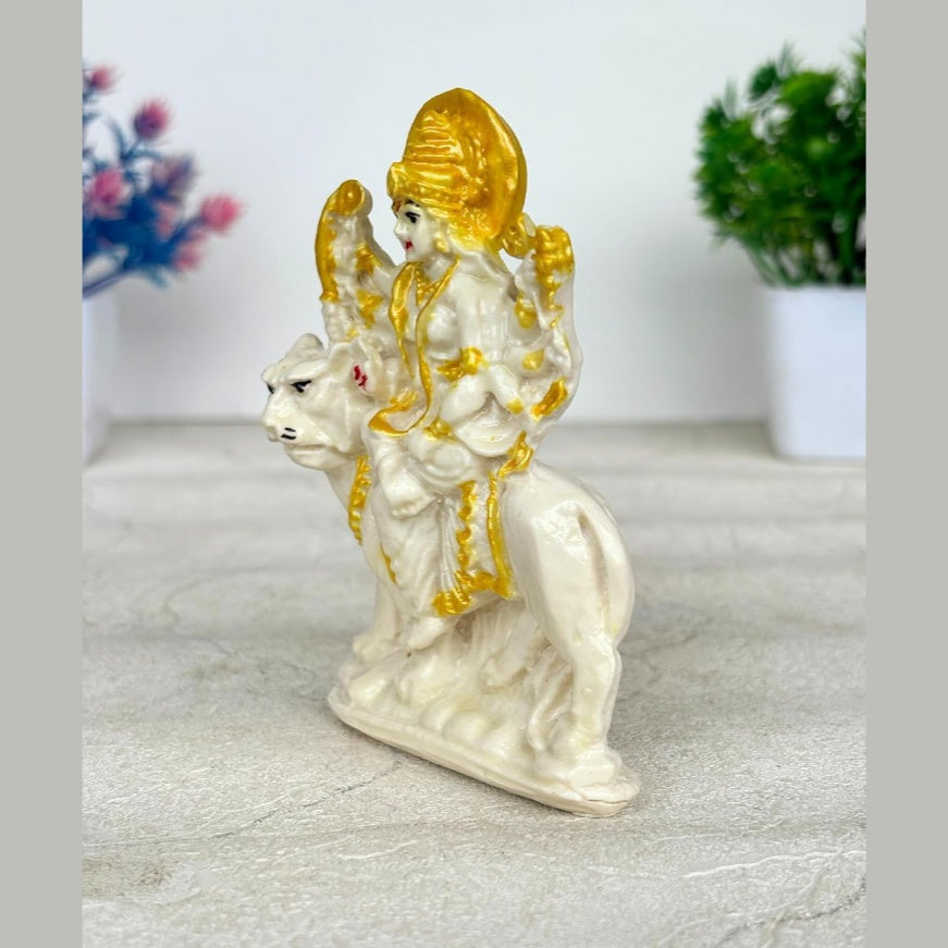 Fashtales Handicrafts Dust Maa Durga Idol for Pooja Room - Durga Murti for Home Worship & Decor - Ideal Gift (White & Golden_3x4 Inch)