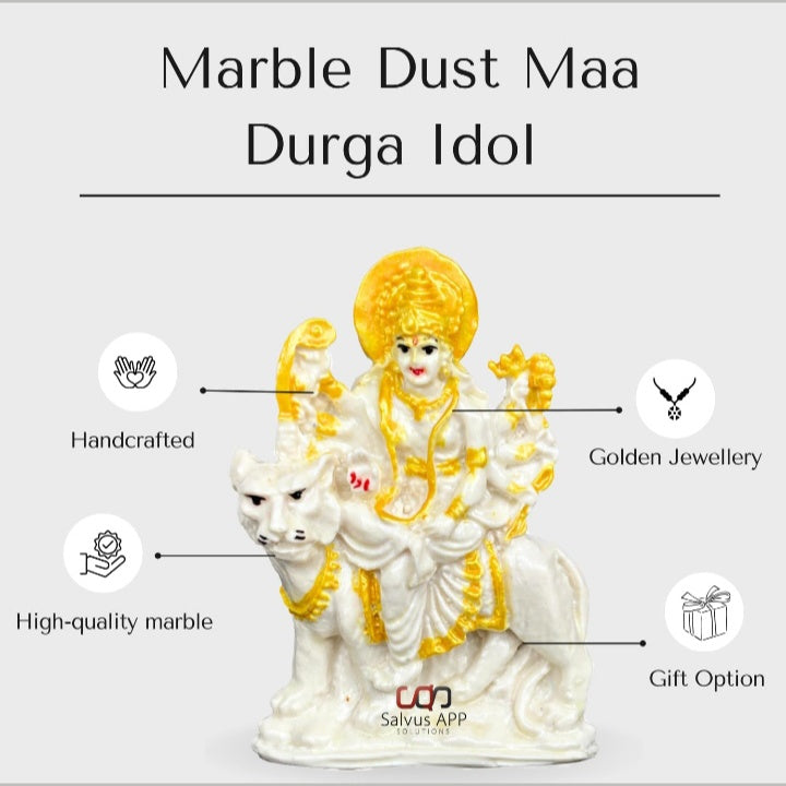 Fashtales Handicrafts Dust Maa Durga Idol for Pooja Room - Durga Murti for Home Worship & Decor - Ideal Gift (White & Golden_3x4 Inch)