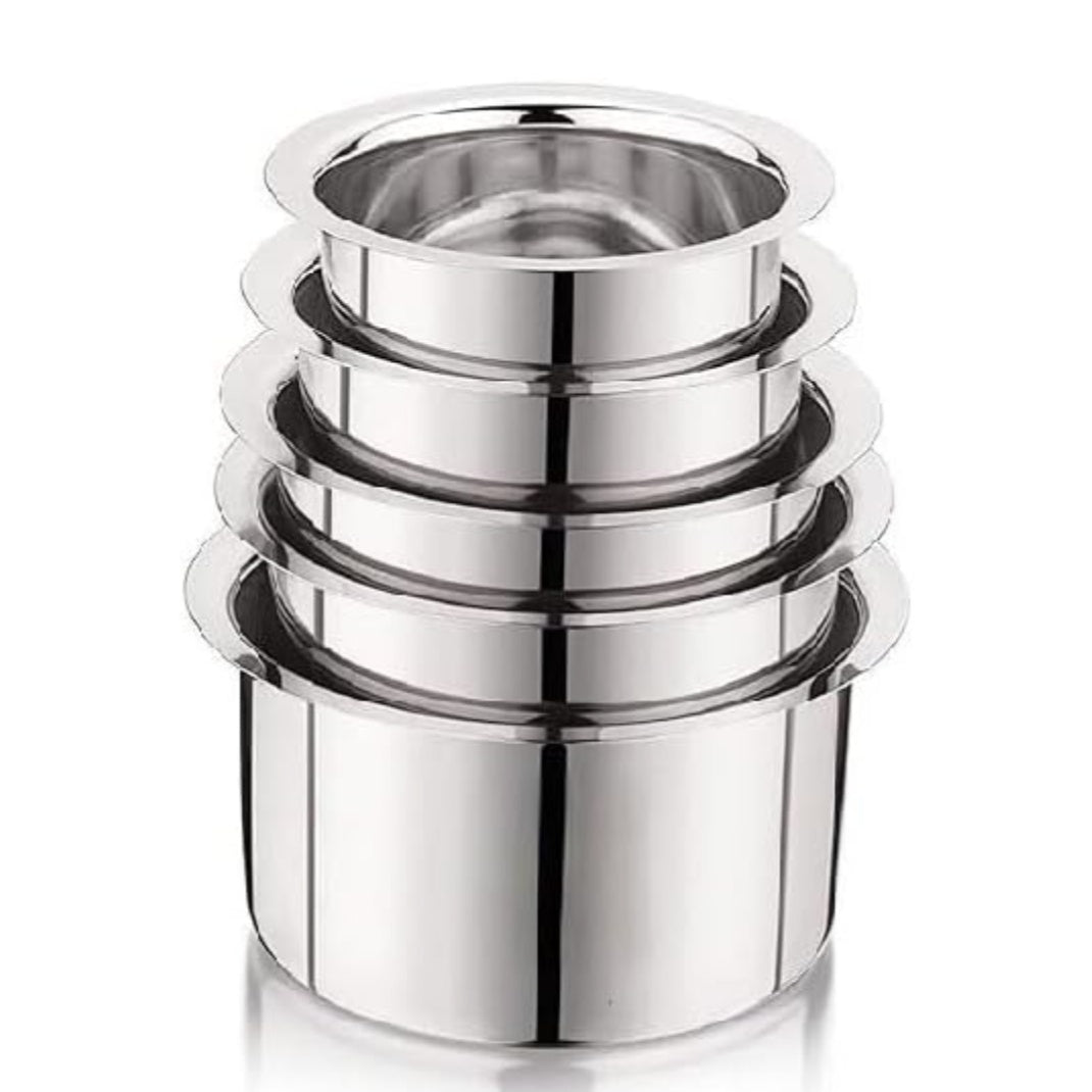 Fashtales Handicrafts Stainless Steel Tope Set (5 pieces, 420 ml , 550 ml, 840 ml, 1150 ml and 1550 ml, Induction and Gas compatible)