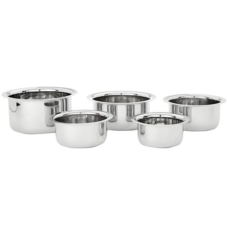 Fashtales Handicrafts Stainless Steel Tope Set (5 pieces, 420 ml , 550 ml, 840 ml, 1150 ml and 1550 ml, Induction and Gas compatible)