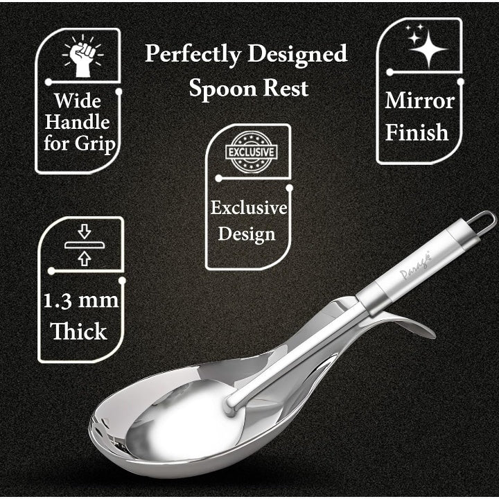 Fashtales Handicrafts Stainless Steel Spoon Rest for Home & Kitchen, Platform and Dining Table, Holding Messy Spoon While Cooking (Set of 2, 21.5 cm Long)