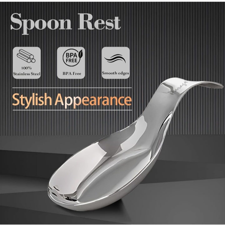 Fashtales Handicrafts Stainless Steel Spoon Rest for Home & Kitchen, Platform and Dining Table, Holding Messy Spoon While Cooking (Set of 2, 21.5 cm Long)