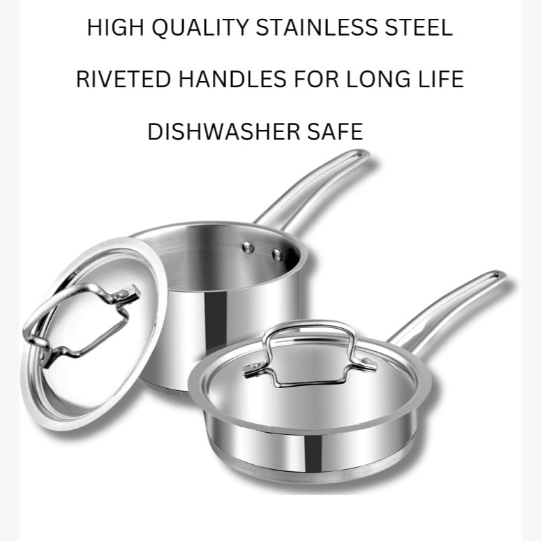 Fashtales Handicrafts Stainless Steel Cookware Combo Set of 2 Pcs | Saucepan 2.1 Litre (16cm), Frypan (20cm) | Extra Deep, Riveted Handles | Induction Base | 2 Year Warranty