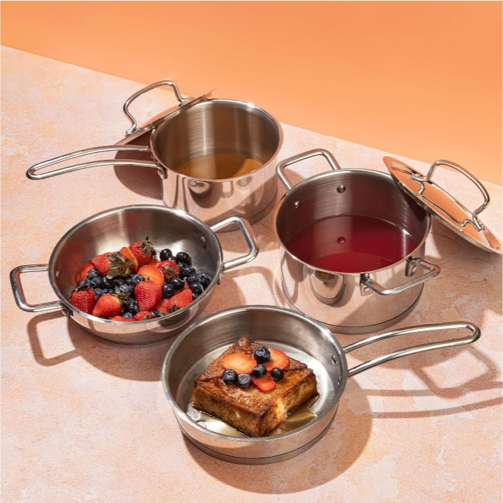 Fashtales Handicrafts Stainless Steel Cookware Combo Set of 4 Pcs/Saucepan, Saucepot, Kadai and Frypan/Deep Kadhai for Cooking/Heavy Induction Bottom - 2 Years Warranty