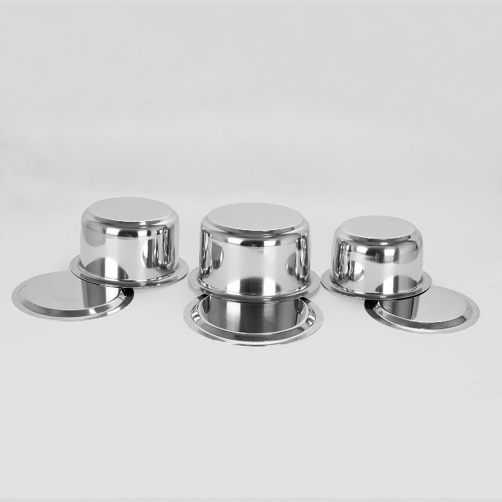 Fashtales Handicrafts Stainless Steel Tope Set with Lid; 1L ; 1.4L; 1.8L; Set of 3 Pieces, Silver