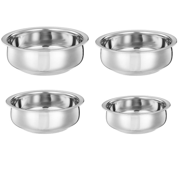 Fashtales Handicrafts Stainless Steel Handi Set size 15cm,16 cm,19cm,21cm (4 pieces, 750ml, 1100ml, 1500ml and 1900ml)