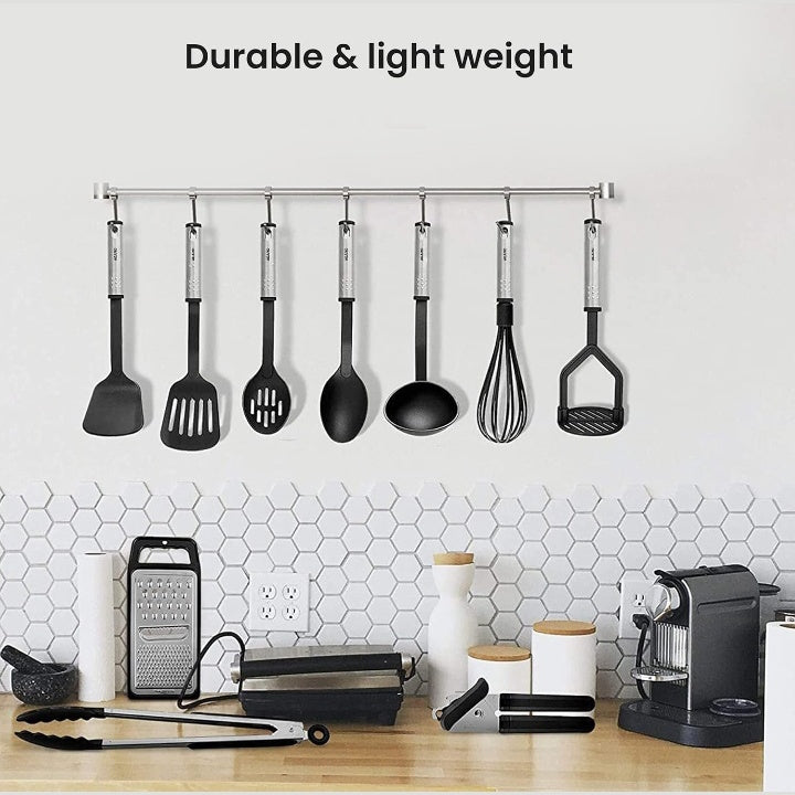 Fashtales Handicrafts 24 Pcs Kitchen Utensils Set, Nylon and Stainless Steel, Heat Resistant, Kitchen Cooking Utensils, Cookware Set with Spatula, Black