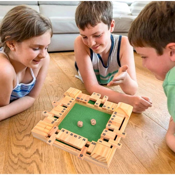 Fashtales Handicrafts Shut The Box Dice Game for Kids & Adults [4 Sided Large Wooden Board Game, 2 Dice + Repeat Scorecard Usage] Educational Math Learning Toy, Table Top Game for The Party Family