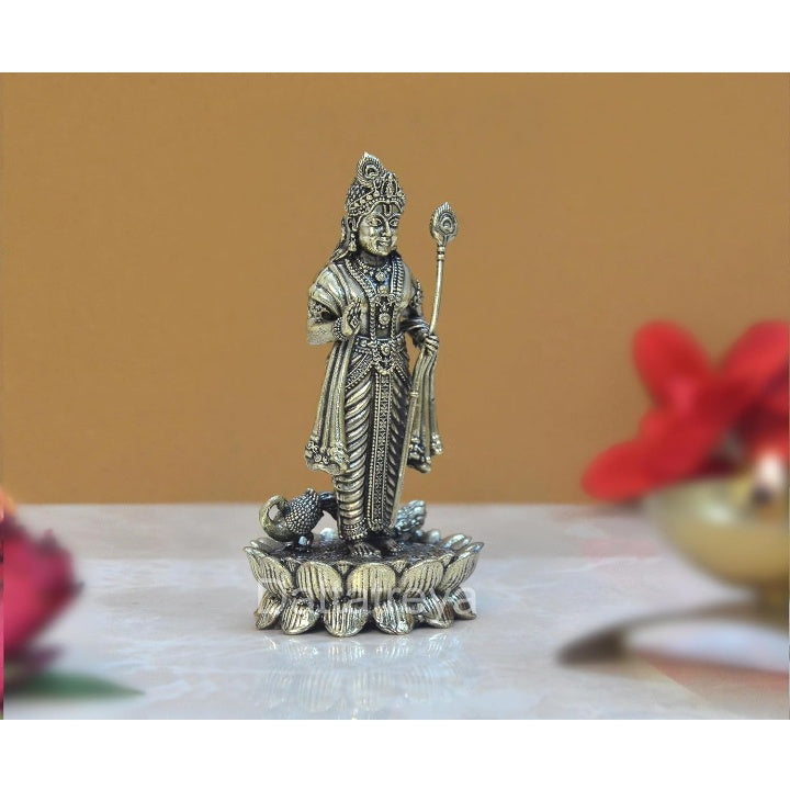 Fashtales handicrafts Standing Lord Kartikeya Murugan Murti for Home Decor Pooja Mandir Decorative Showpiece Bronze Murti (Height 4 Inch)