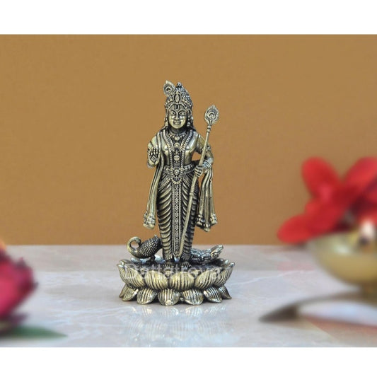 Fashtales handicrafts Standing Lord Kartikeya Murugan Murti for Home Decor Pooja Mandir Decorative Showpiece Bronze Murti (Height 4 Inch)