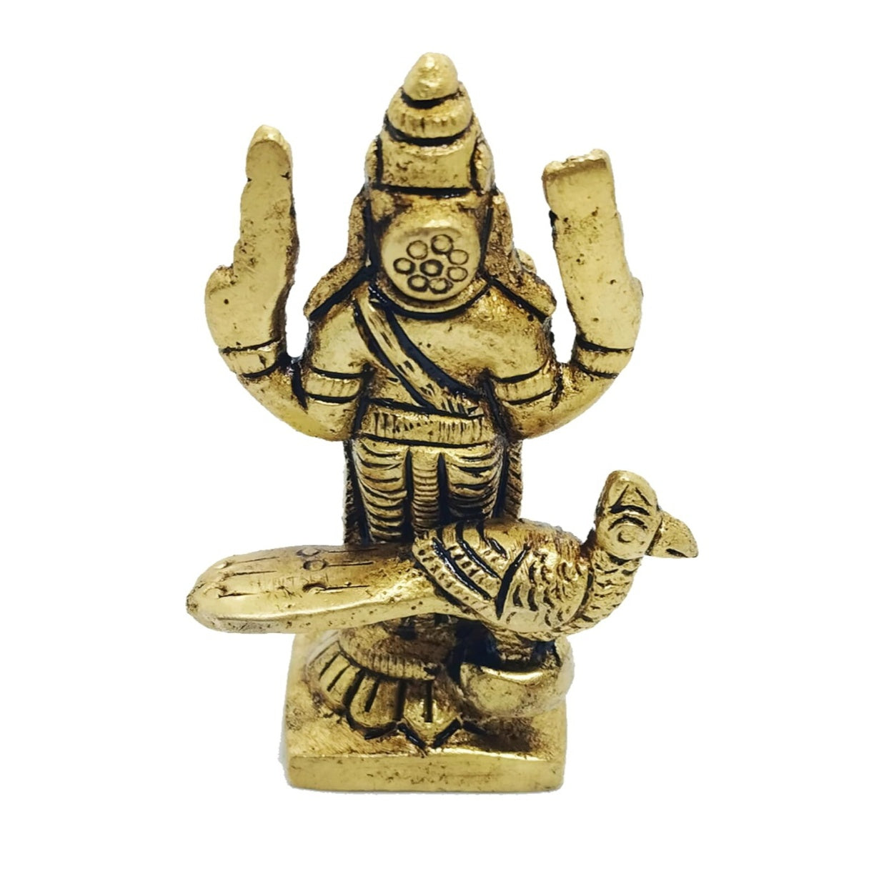 Fashtales handicrafts Murugar Statue | Kartikeya Idol | Subrahmanya Swami | murugan mayil vaganam | Small Size Brass Gold