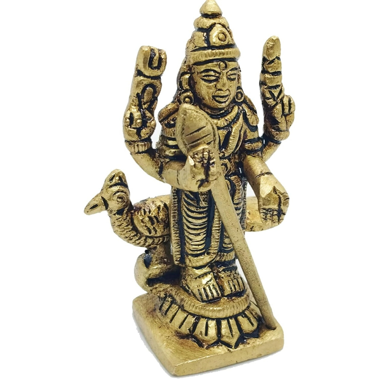 Fashtales handicrafts Murugar Statue | Kartikeya Idol | Subrahmanya Swami | murugan mayil vaganam | Small Size Brass Gold