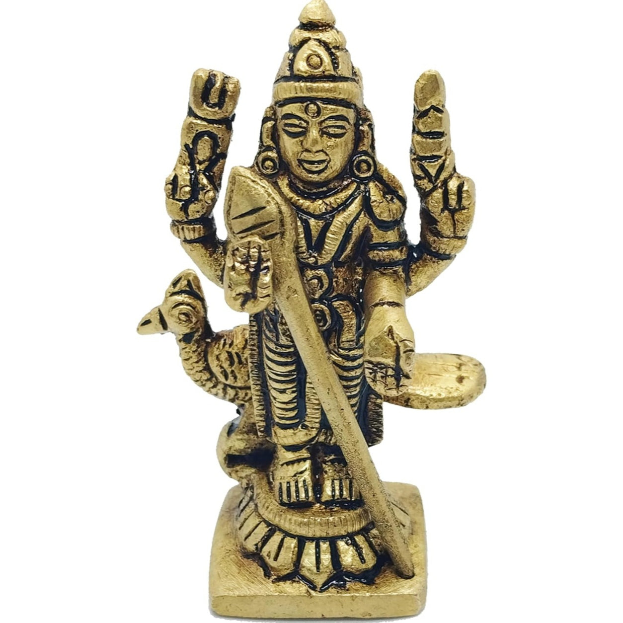 Fashtales handicrafts Murugar Statue | Kartikeya Idol | Subrahmanya Swami | murugan mayil vaganam | Small Size Brass Gold