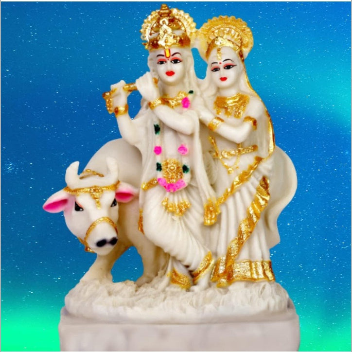 Radha Krishna with cow colour white and gold Sculpture