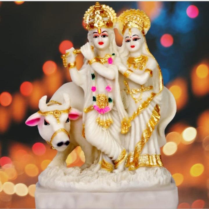 Radha Krishna with cow colour white and gold Sculpture