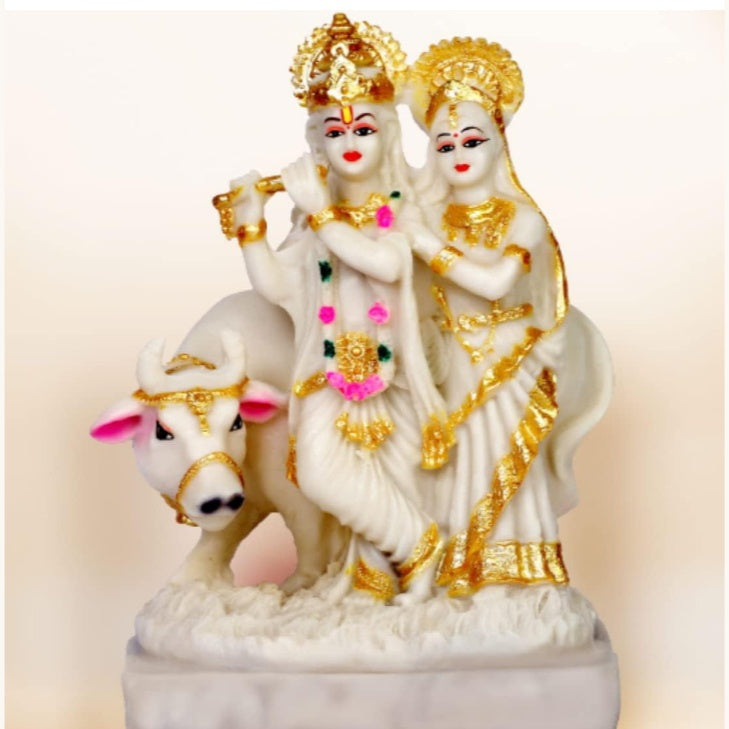 Radha Krishna with cow colour white and gold Sculpture