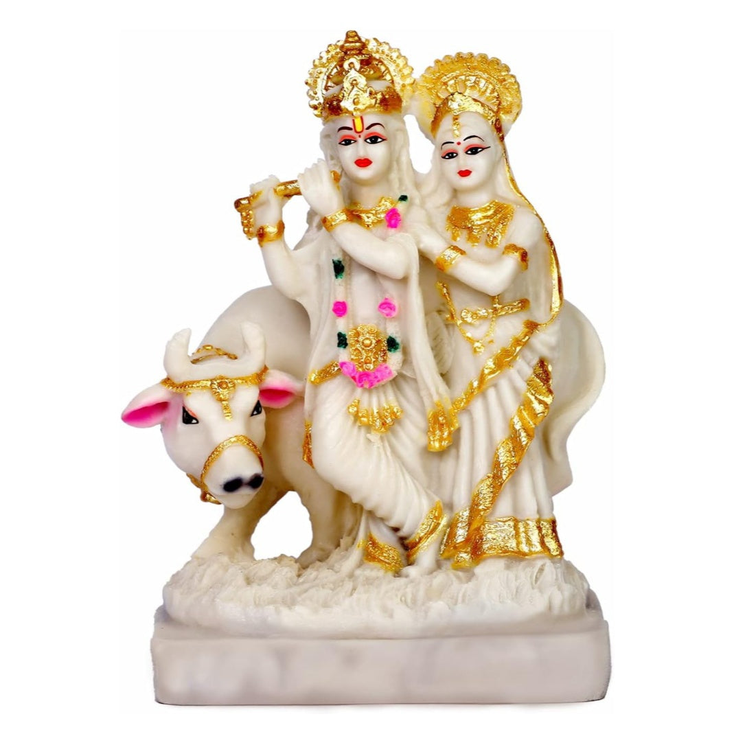 Radha Krishna with cow colour white and gold Sculpture