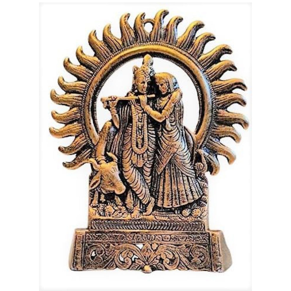 Fashtales handicrafts Metal Aluminum Radha Krishna With Holy Cow Statue Wall Hanging Decorative Idol For Home Decor & Gifting Religious Love Symbol