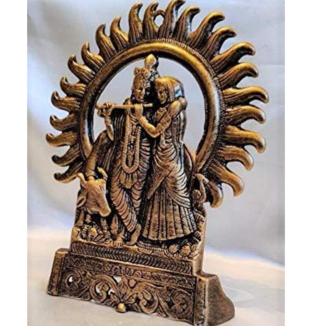 Fashtales handicrafts Metal Aluminum Radha Krishna With Holy Cow Statue Wall Hanging Decorative Idol For Home Decor & Gifting Religious Love Symbol