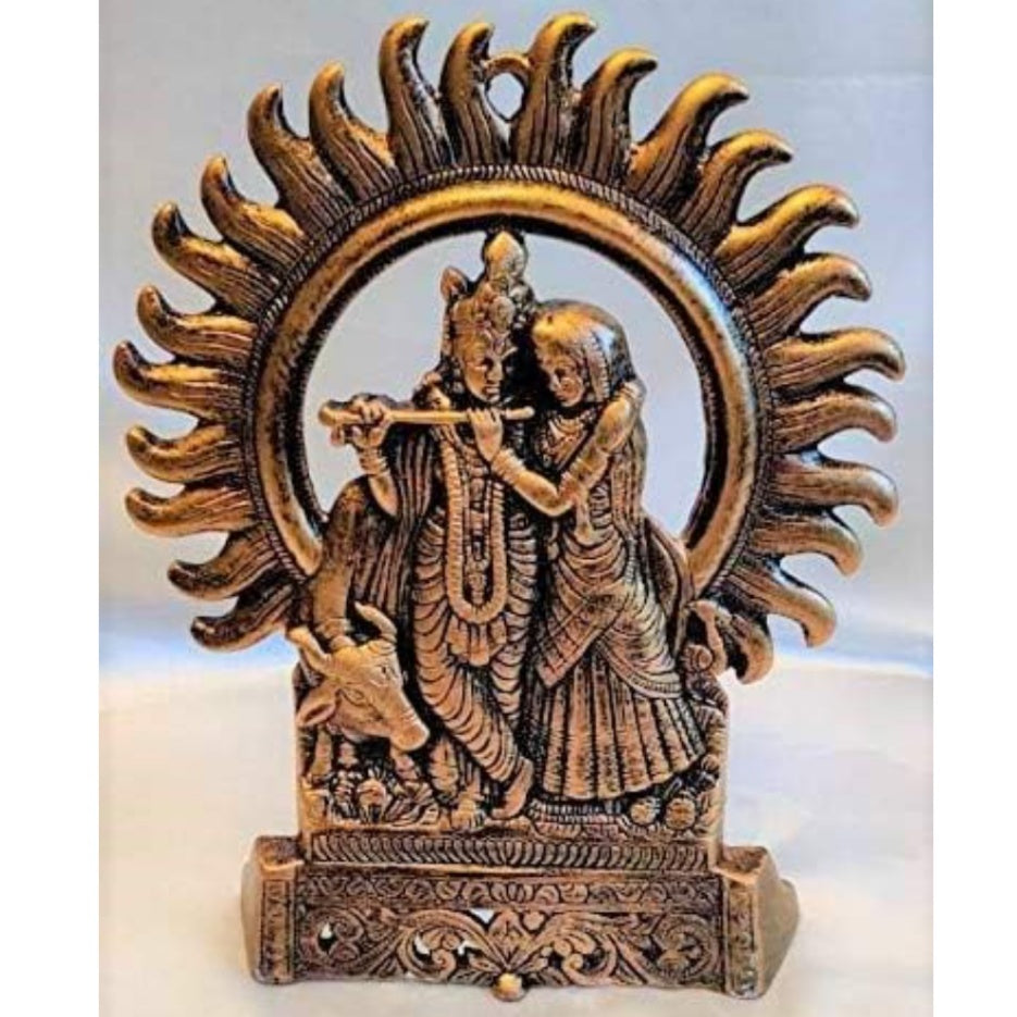 Fashtales handicrafts Metal Aluminum Radha Krishna With Holy Cow Statue Wall Hanging Decorative Idol For Home Decor & Gifting Religious Love Symbol