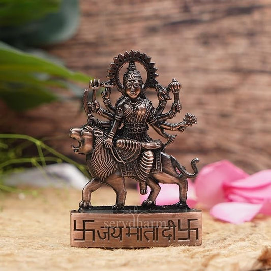 Fashtales Servdharm Metal Car Dashboard Maa Durga Idol, Statue for Home Decor, 10 x 7 cm,1 Idol