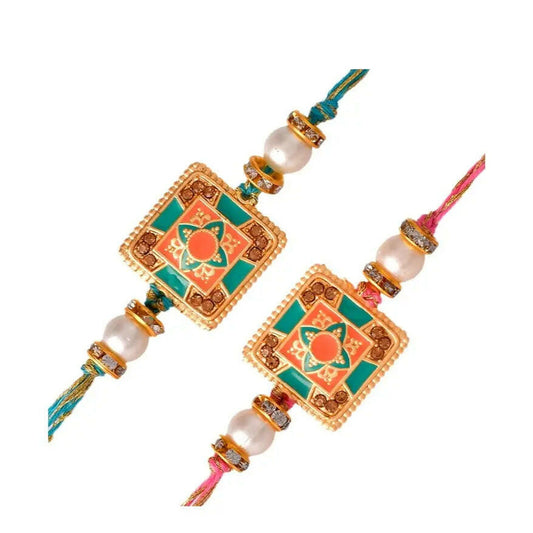 Fashtales Handicrafts Set of 2 Rakhi Combo For Brother Bhaiya Sister Raksha Bandhan Gift Band Moli Bracelet Stone Rakhi for Bhai Bhabhi Rakhi with Roli Tilak & Best Brother Fridge Magnet