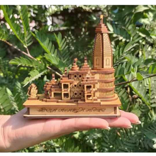 Shri Ram Mandir Ayodhya 3D Model Wooden Hand Carved Temple 5.5 inches Decorative Showpiece Wood Temple for Gift