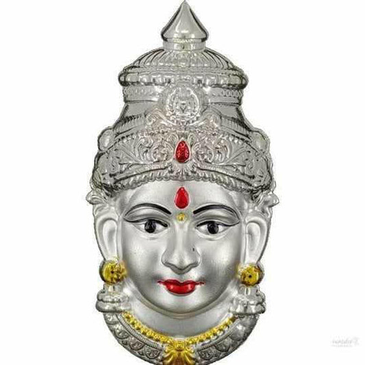 Silver Plated Laxmi Mukhota Idol Statue 7 Inch for Daily Pooja Occasion Puja Gift Items for Temple, Home, Office and Festive Return Gift Ite