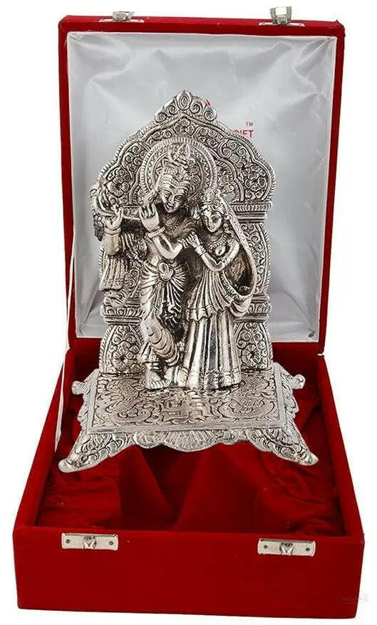 Fashtales Handicrafts Silver Plated Radha Krishna Idol with Velvet Box