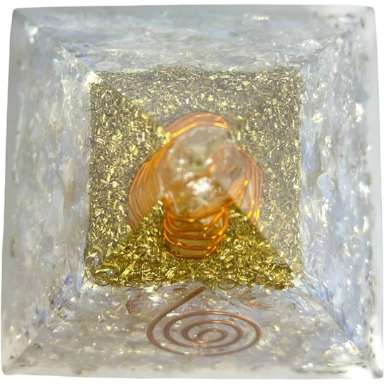 Spiritual Elementz Orgone Pyramid Opalite Crystal and Healing Stones Reiki Charged Chakra (3'Inch) with Clear Gemstone Copper Metal