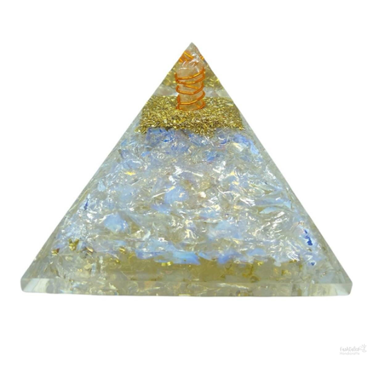 Spiritual Elementz Orgone Pyramid Opalite Crystal and Healing Stones Reiki Charged Chakra (3'Inch) with Clear Gemstone Copper Metal