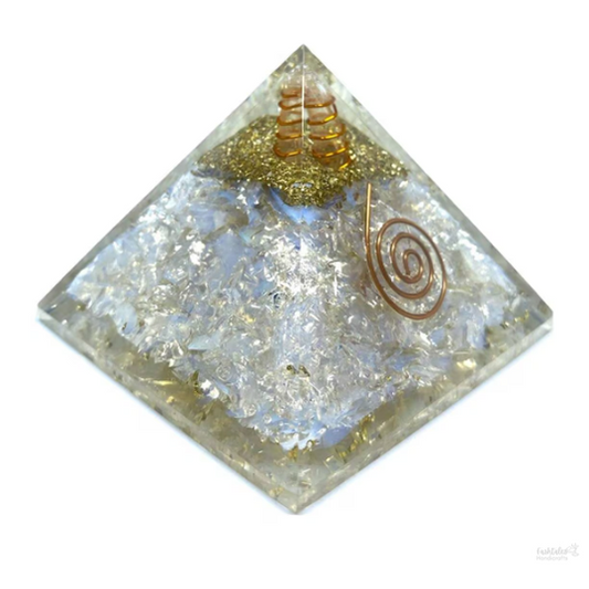 Spiritual Elementz Orgone Pyramid Opalite Crystal and Healing Stones Reiki Charged Chakra (3'Inch) with Clear Gemstone Copper Metal