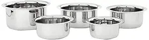 Fashtales Handicrafts Stainless Steel Tope Set (5 pieces, 420 ml , 550 ml, 840 ml, 1150 ml and 1550 ml, Induction and Gas compatible)