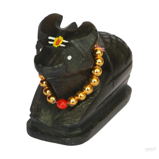 Stone 3" Shivling and 2" Nandi Idols Handcrafted and Hand Painted with Tilak, Black, 2 Pieces