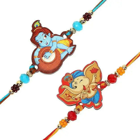 Fashtales Handicrafts Stylish Kids Rakhi Bracelet (Set of 2) with Roli Chawal and Greeting Card (P11P12)