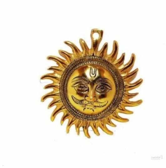 Sun wall hanging statue for worship/pooja/gifting item for home/office/temple/car use decorative showpiece - 20cm (metal,gold) handmade