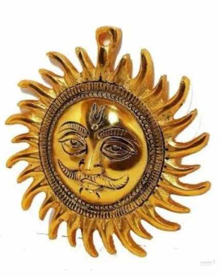 Sun wall hanging statue for worship/pooja/gifting item for home/office/temple/car use decorative showpiece - 20cm (metal,gold) handmade