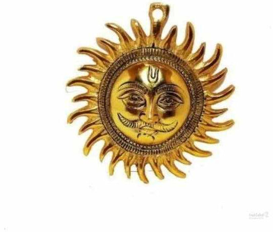 Sun wall hanging statue for worship/pooja/gifting item for home/office/temple/car use decorative showpiece - 20cm (metal,gold) handmade