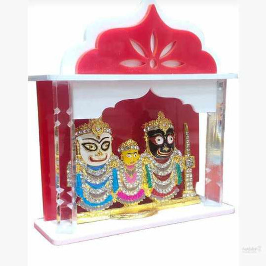 Temple with Lord jagannath Balaram Subhadra and Sudarshan Idol for Car Dashboard / Office Desk / Home Temple / Pooja / Gift Multi Color 4.45