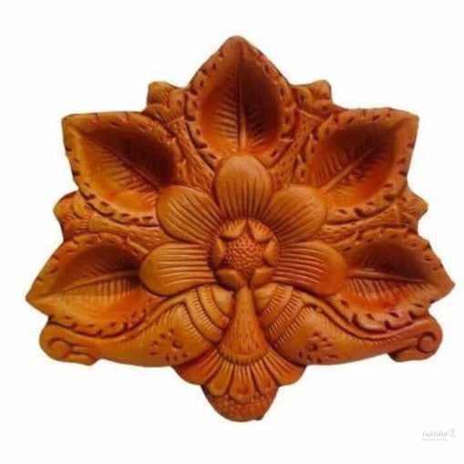 TerraCotta Conch Shell Designer 5 Plate Diya For Diwali / Pooja Celabration
