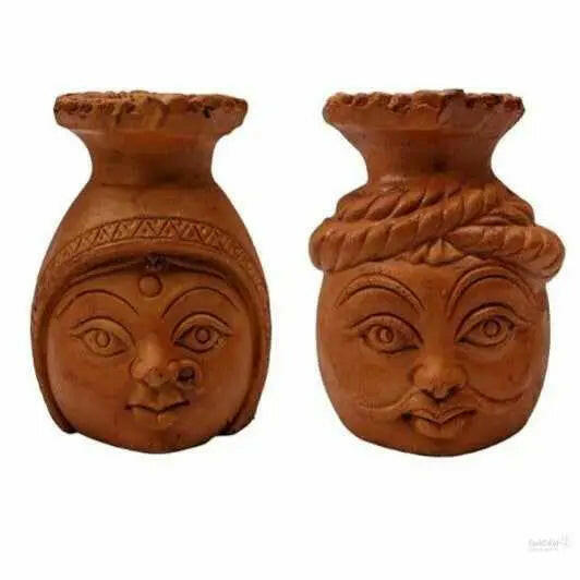 TerraCotta Raja Rani Face Art Diya For Diwali / Pooja Celabration