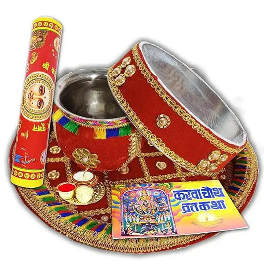 Traditional Karwa Chauth Thali|Karwa Chauth Thali Set with Kalash, Channi, and Decorative Plate | karwa chauth Complete Special thali Set Fashtales Handicrafts